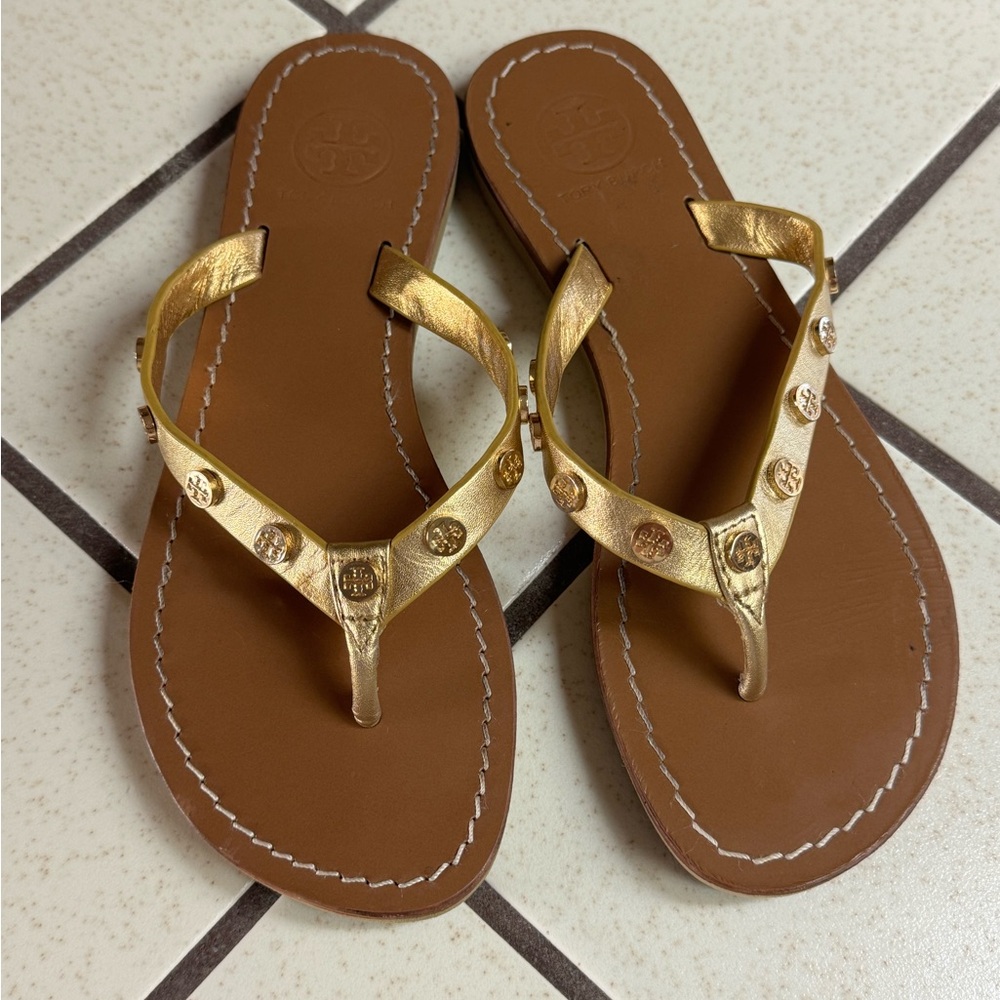 Tory Burch Gold and Brown Sandals